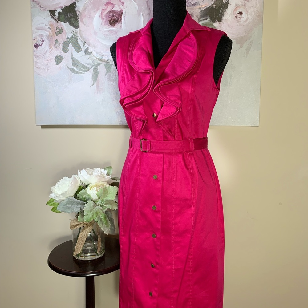 Calvin Klein Fuchsia Pink Ruffled Button Dress